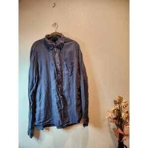 Velvet by Graham & Spencer Linen Button Front Shirt Blue Long Sleeve Women's L‎